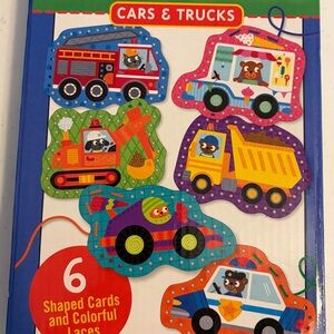 NIB Colorful Cars & Trucks Lacing Cards for Kids